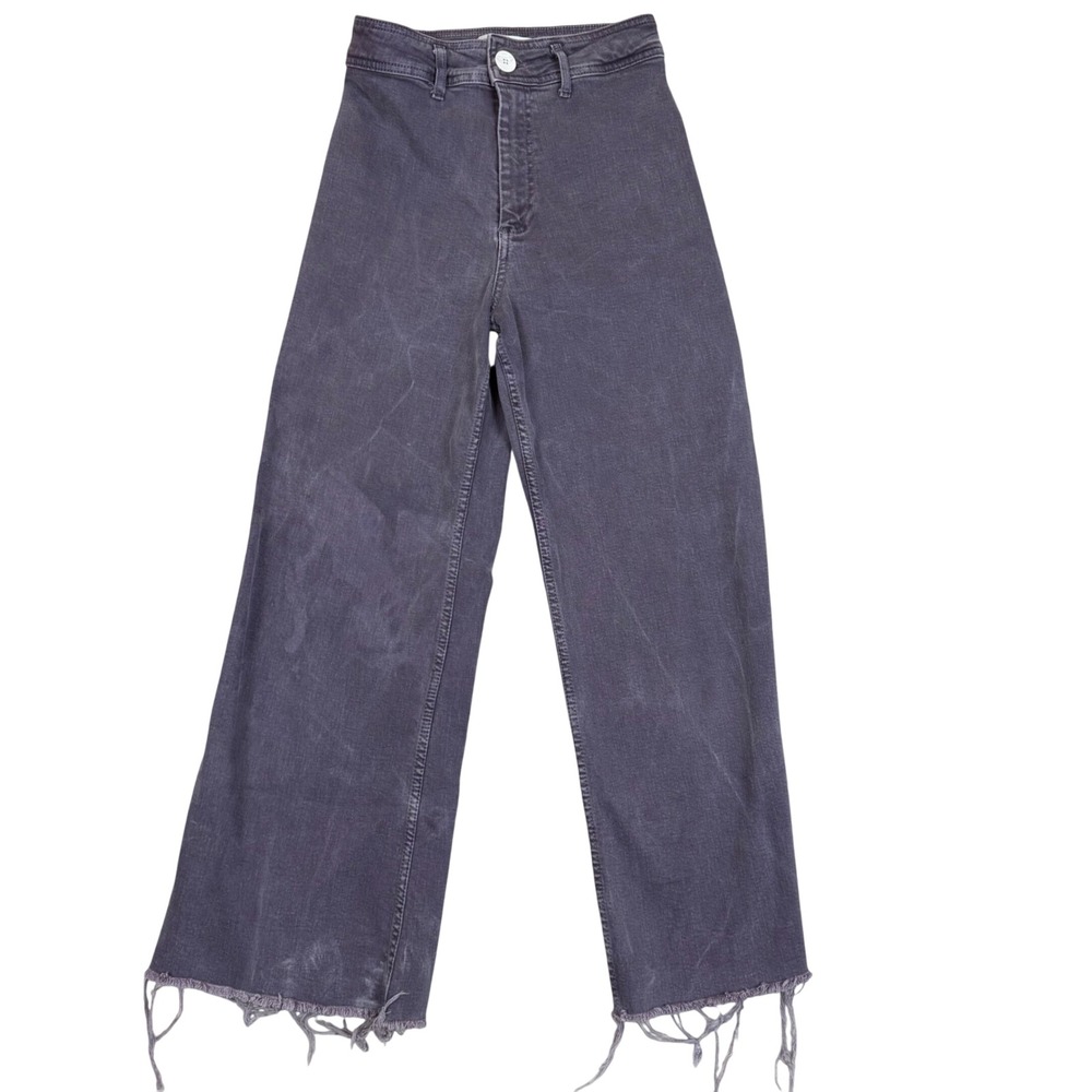 Zara Wide Leg Jeans 25W 27L Frayed Hem Purple High Rise Grunge Indie Aesthetic